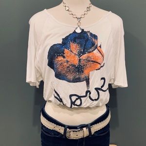 Daytrip S/M Cropped Rose Love Belly Shirt Tee
